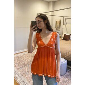 Free People Orange & White Babydoll Tank Top